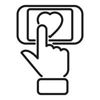 Simplistic line art illustration featuring a hand touching a heart symbol on a screen vector