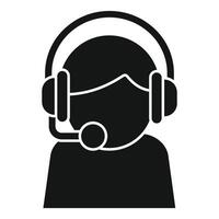 Black and white icon of a person with headphones and microphone, symbolizing customer support vector