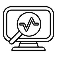 Computer monitor with magnifying glass line icon vector