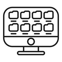 Computer screen with file icons line art vector