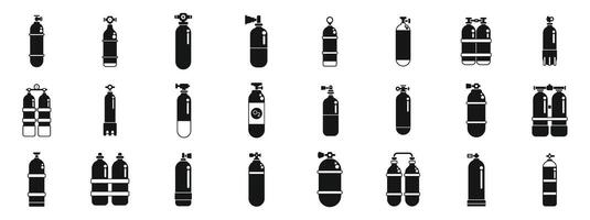 Diving cylinders icons set . A collection of black and white icons of various types of gas cylinders vector