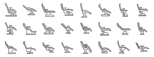 dental silla íconos contorno conjunto . un serie de sillas son mostrado en varios posiciones vector