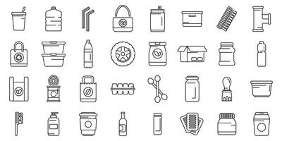 Products that can be reused icons set . A collection of various items such as bottles, cups, and boxes vector