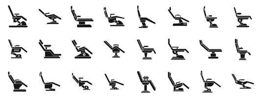 dental silla íconos sencillo conjunto . un colección de varios tipos de sillas y sillones reclinables vector