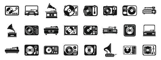 Vinyl player icons set . A collection of black and white icons of various electronic devices vector