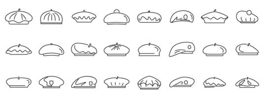 Beret icons set . A collection of hats in various styles and colors vector