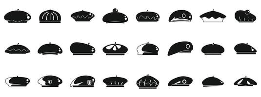 Beret icons set . A collection of hats in various styles and shapes vector