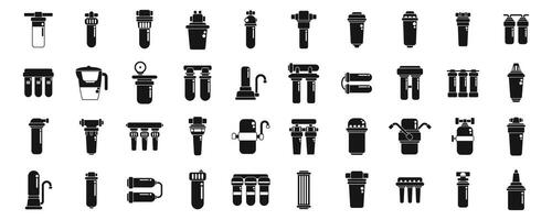 Filter for water purification icons set . A collection of black and white icons of various water filtration systems vector