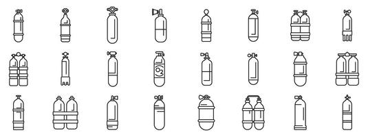 Diving cylinders icons set . A collection of various types of gas cylinders vector