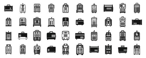 Welding machine icons set . A collection of various tools and equipment, including a backpack, a suitcase vector