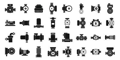 Water circulation pump icons set . A collection of black and white icons of various plumbing vector