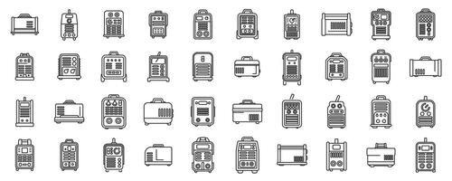 Welding machine icons set . A collection of various appliances and tools, including a toaster, oven vector
