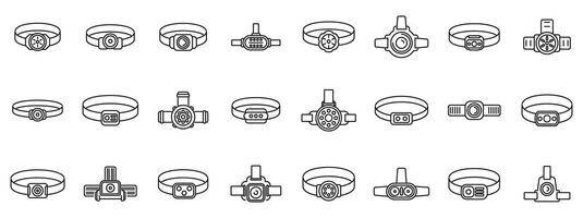 Headlamp icons set . A collection of different types of rings and bracelets vector