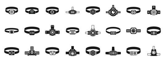 Headlamp icons set . A collection of wristbands with various designs and colors vector