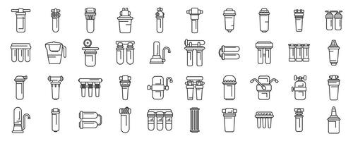 Filter for water purification icons set . A collection of water filters and purifiers vector