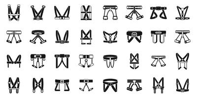 Climbing harness icons set . A collection of straps and belts, some of which are designed for use in sports vector