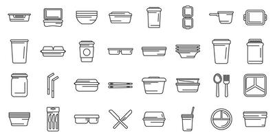Biodegradable tableware icons set . A collection of various food containers and utensils vector