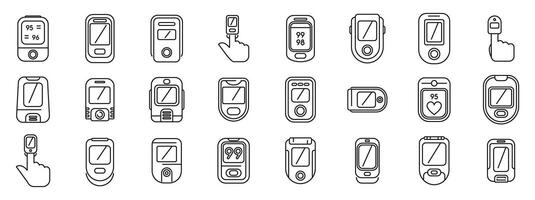 Pulse oximeter icons set . A collection of cell phones and watches with a variety of buttons and icons vector