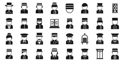 Doorman icons set . A collection of black and white icons of people in various professions vector