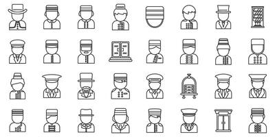 Doorman icons set . A collection of black and white icons of people in various professions vector