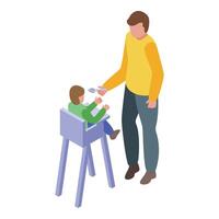 Father feeding young child in high chair vector