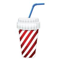 Striped disposable cup with straw vector