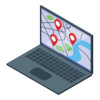 Isometric laptop with gps map and location pins vector