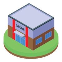 graphic of a colorful, isometric view of a modern retail store on a green base vector