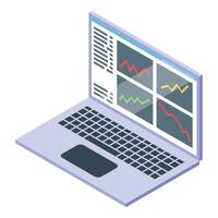 Isometric laptop with financial graphs on screen vector