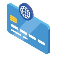 Colorful 3d isometric illustration of a credit card with a globe icon, emphasizing global payment options vector