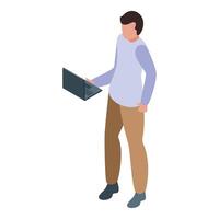 3d isometric illustration of a professional man holding a laptop computer vector