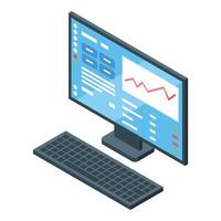 Isometric computer monitor with data analysis display vector