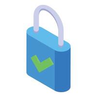 Isometric padlock with check mark vector
