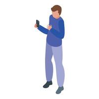 Man using smartphone isometric illustration vector