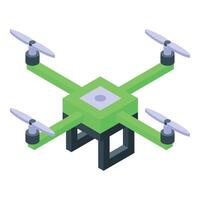 3d isometric illustration of a green drone with four propellers on a white background vector