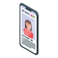 Isometric illustration of a mobile phone displaying a user profile vector