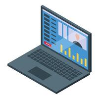 Isometric laptop with data analysis graphs vector