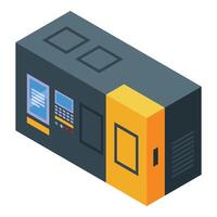 3d isometric illustration of a modern office building with orange door and windows vector