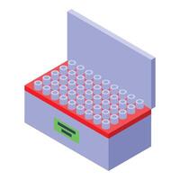 isométrica médico prueba tubos conjunto en laboratorio estante vector