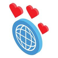 Digital illustration showing a stylized globe surrounded by floating hearts vector