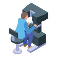Isometric office worker at computer desk vector