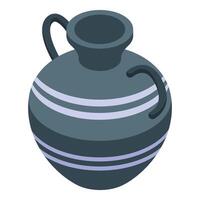 Graphic illustration of a striped isometric clay pot with two handles vector