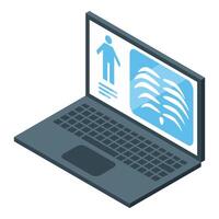 Isometric icon of laptop with user profile and data visualization vector