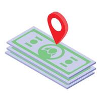 Isometric money stack with location pin vector