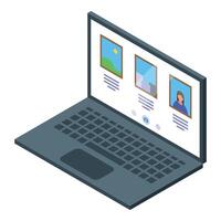 Isometric laptop with gallery images displayed vector