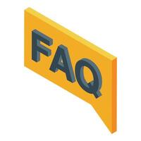3d isometric illustration of a vibrant yellow faq sign with a magnifying glass icon vector