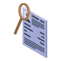 3d isometric concept of a magnifying glass over a document, symbolizing analysis or review vector