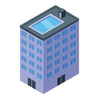 Isometric highrise building with rooftop pool vector