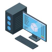 Isometric concept of desktop computer with code on screen vector