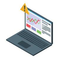 Isometric laptop with alert flag and data analysis graphics vector